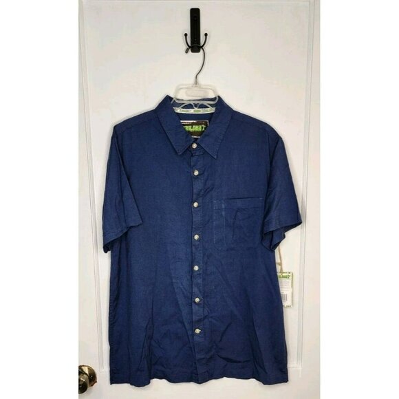 Cariloha Men's Size Medium Blue Cotton/Bamboo Short Sleeve Button Front Shirt - Picture 1 of 5